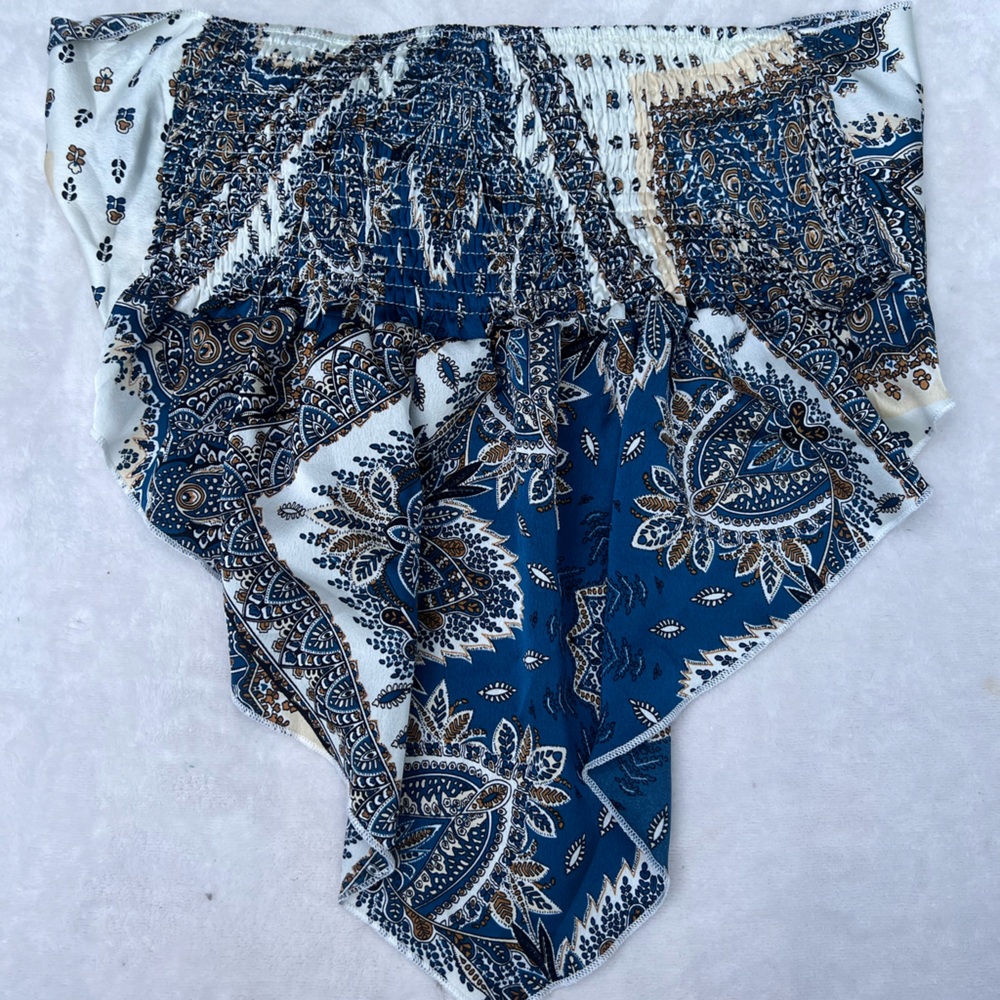 SHEIN Teal and White Paisley Tie Tube Top